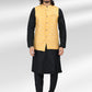 Kurta Payjama With Jacket Banarasi Jacquard Black Yellow Fancy Work Mens