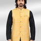 Kurta Payjama With Jacket Banarasi Jacquard Black Yellow Fancy Work Mens