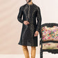 Kurta Pyjama Banarasi Silk Jacquard Black Fancy Work Mens