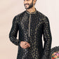 Kurta Pyjama Banarasi Silk Jacquard Black Fancy Work Mens