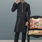 Kurta Pyjama Banarasi Silk Jacquard Black Fancy Work Mens