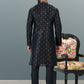 Kurta Pyjama Banarasi Silk Jacquard Black Fancy Work Mens