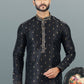 Kurta Pyjama Banarasi Silk Jacquard Black Fancy Work Mens