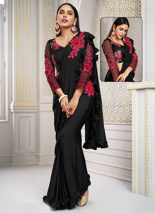 Trendy Saree Polyester Black Embroidered Saree