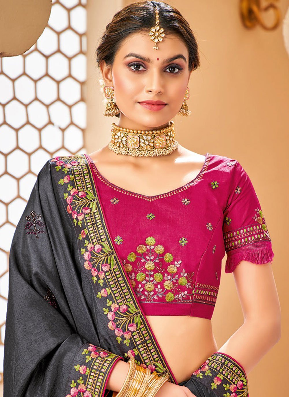 Contemporary Raw Silk Black Embroidered Saree