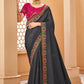 Contemporary Raw Silk Black Embroidered Saree