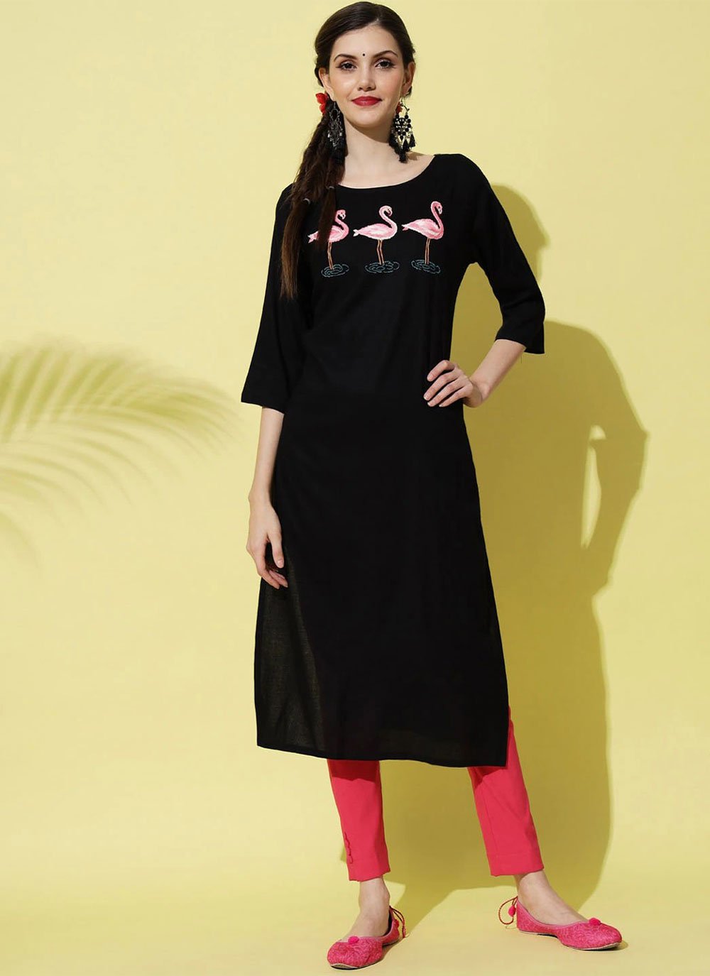 Designer Kurti Cotton Black Fancy Work Kurtis