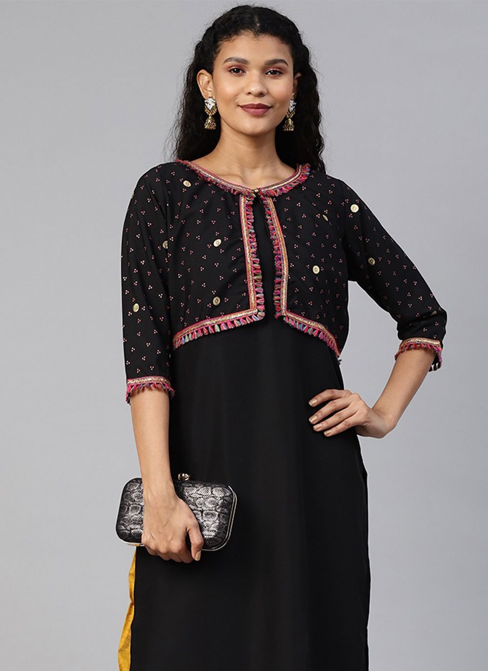 Casual Kurti Crepe Silk Black Print Kurtis