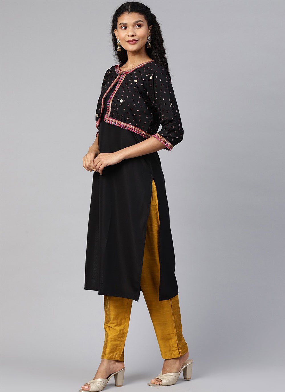 Casual Kurti Crepe Silk Black Print Kurtis