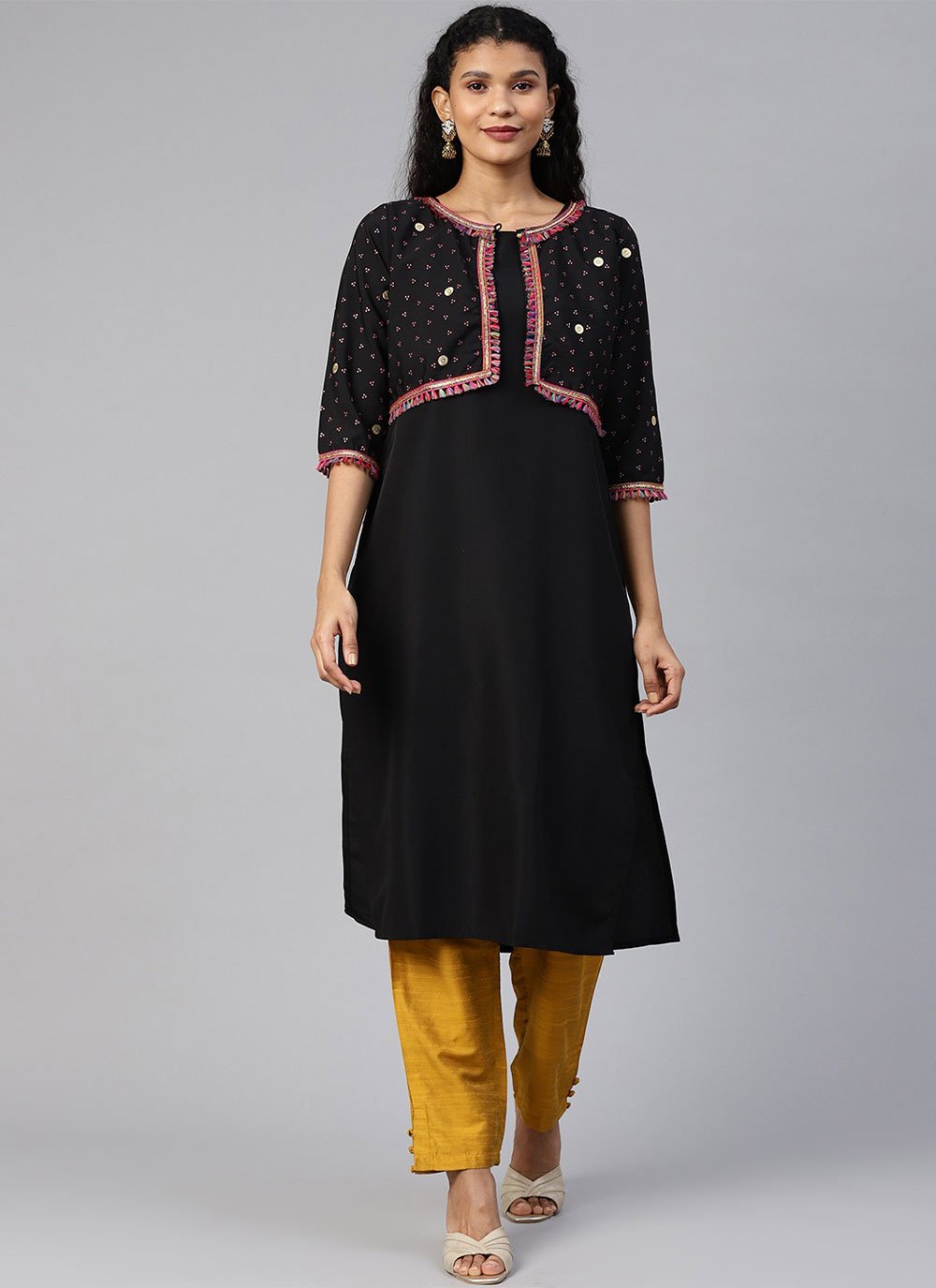 Casual Kurti Crepe Silk Black Print Kurtis