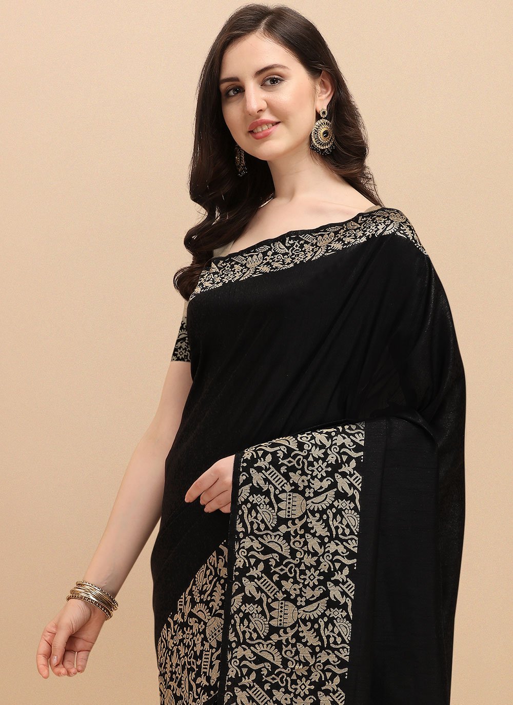 Classic Banglori Silk Raw Silk Black Woven Saree