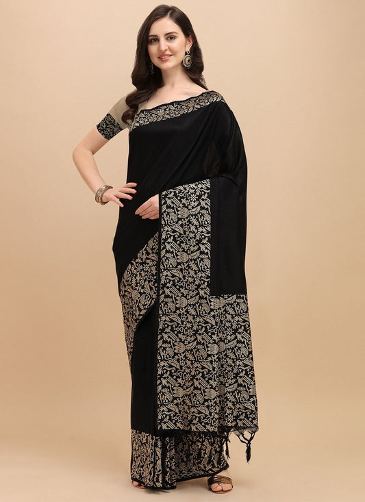 Classic Banglori Silk Raw Silk Black Woven Saree