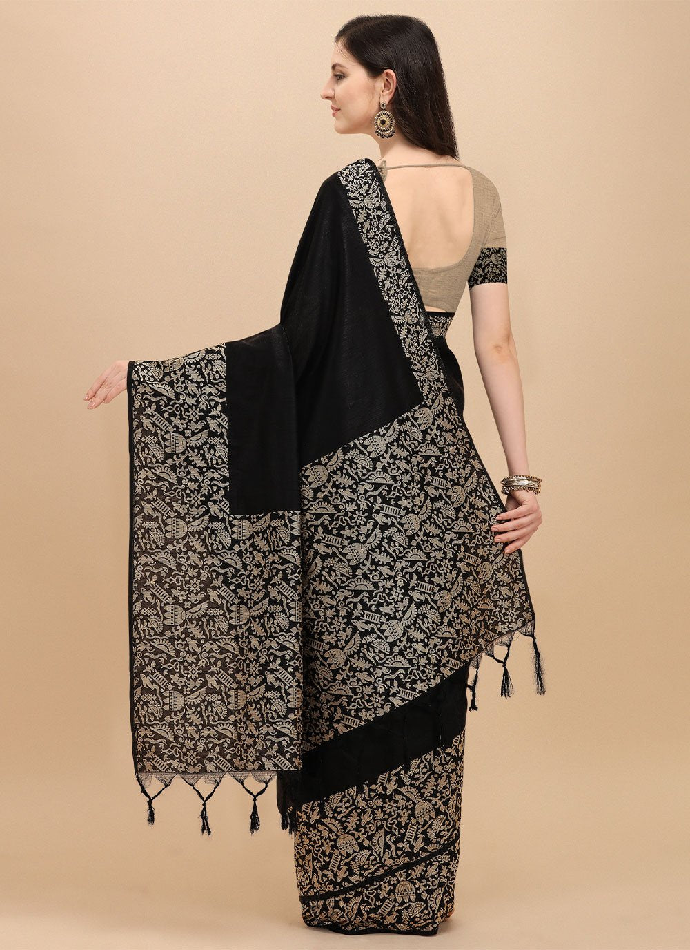 Classic Banglori Silk Raw Silk Black Woven Saree