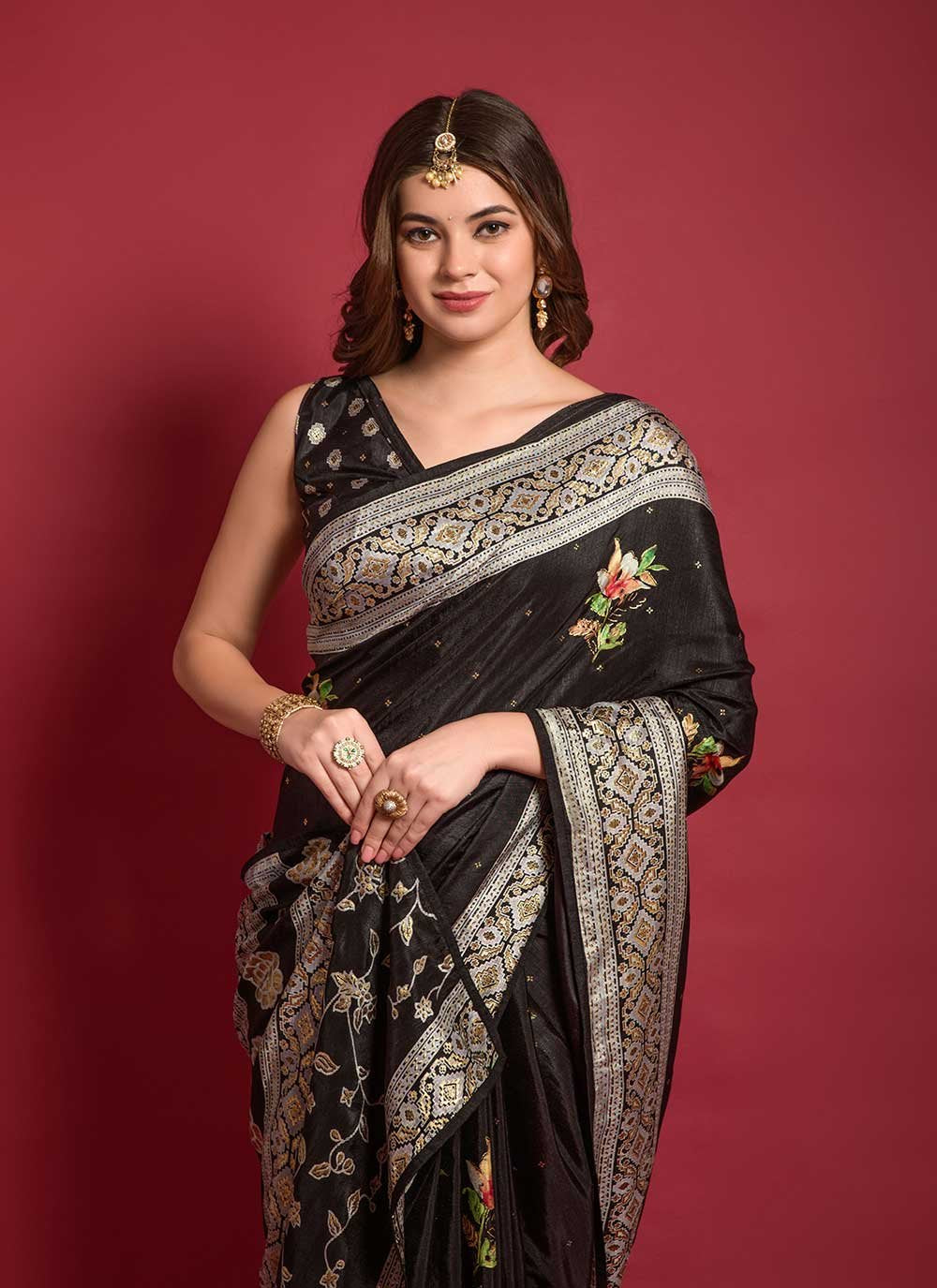 Casual Silk Black Foil Print Saree