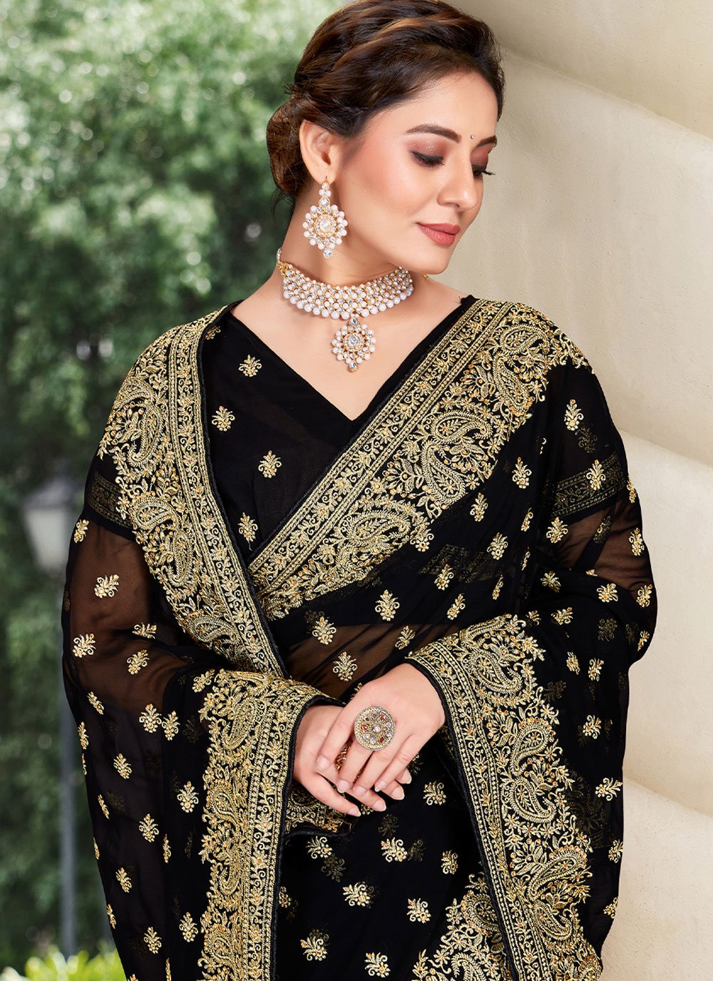 Contemporary Georgette Black Embroidered Saree