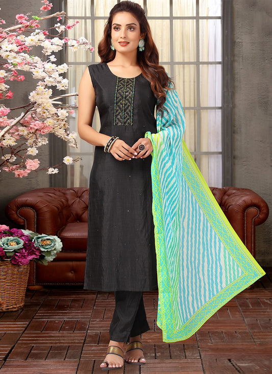 Salwar Suit Silk Black Embroidered Salwar Kameez