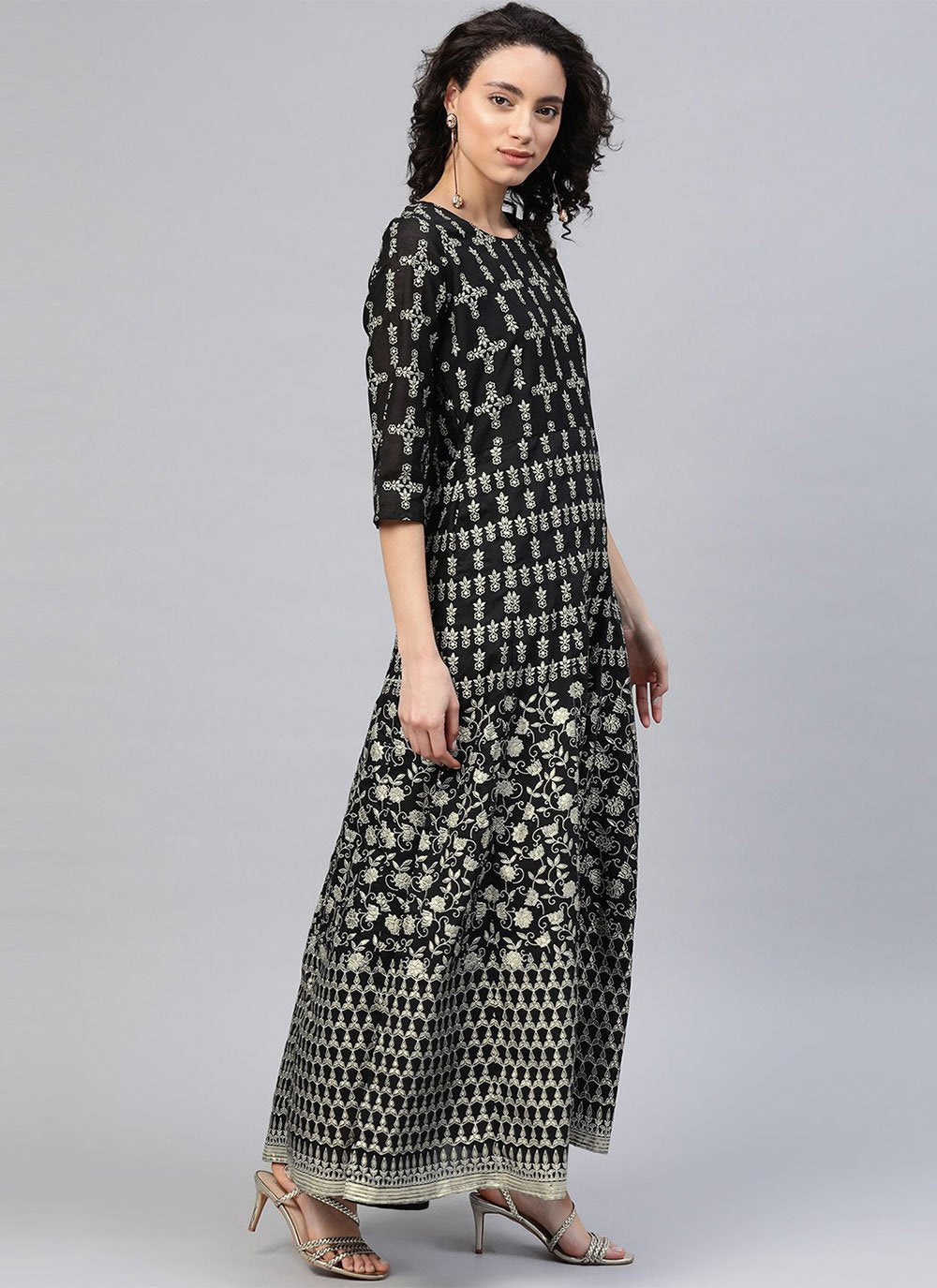 Casual Kurti Chanderi Black Print Kurtis