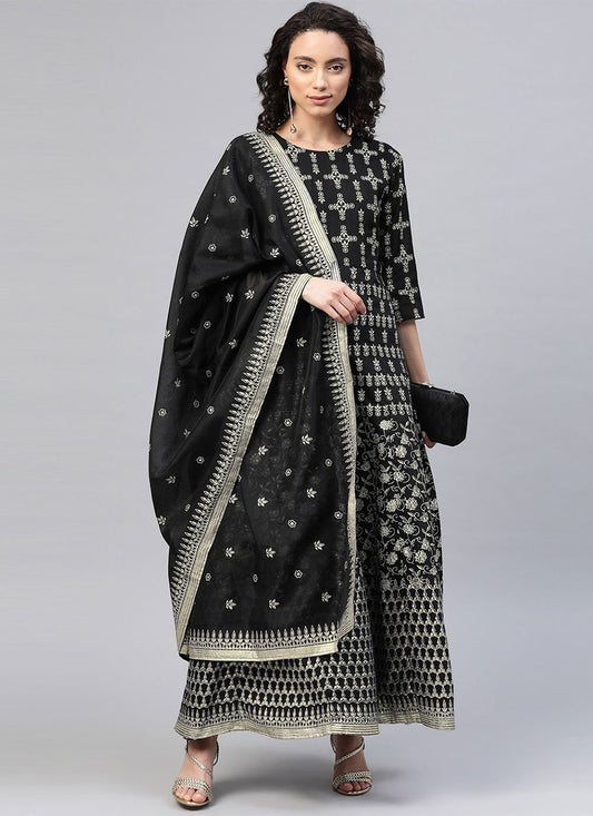 Casual Kurti Chanderi Black Print Kurtis