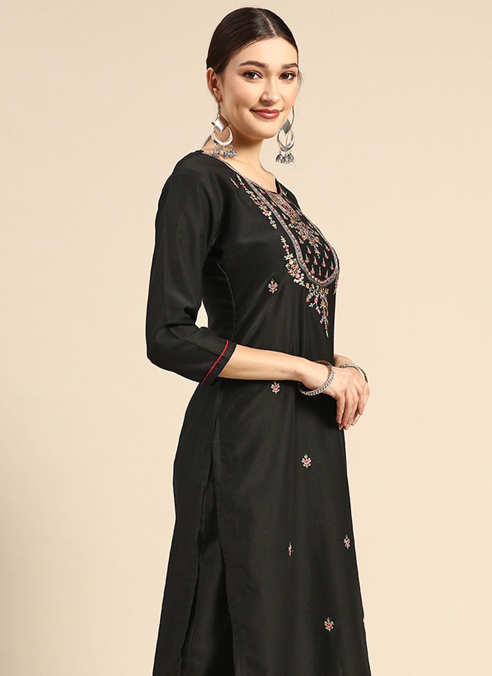 Salwar Suit Chinon Black Embroidered Salwar Kameez