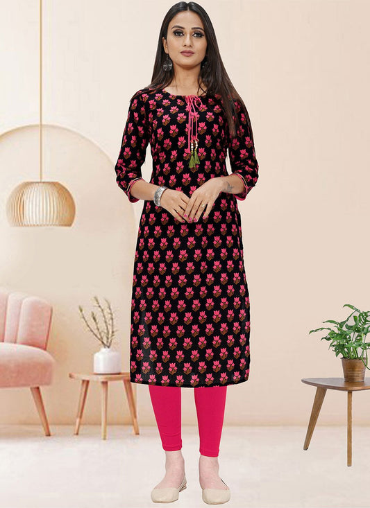 Casual Kurti Cotton Black Print Kurtis