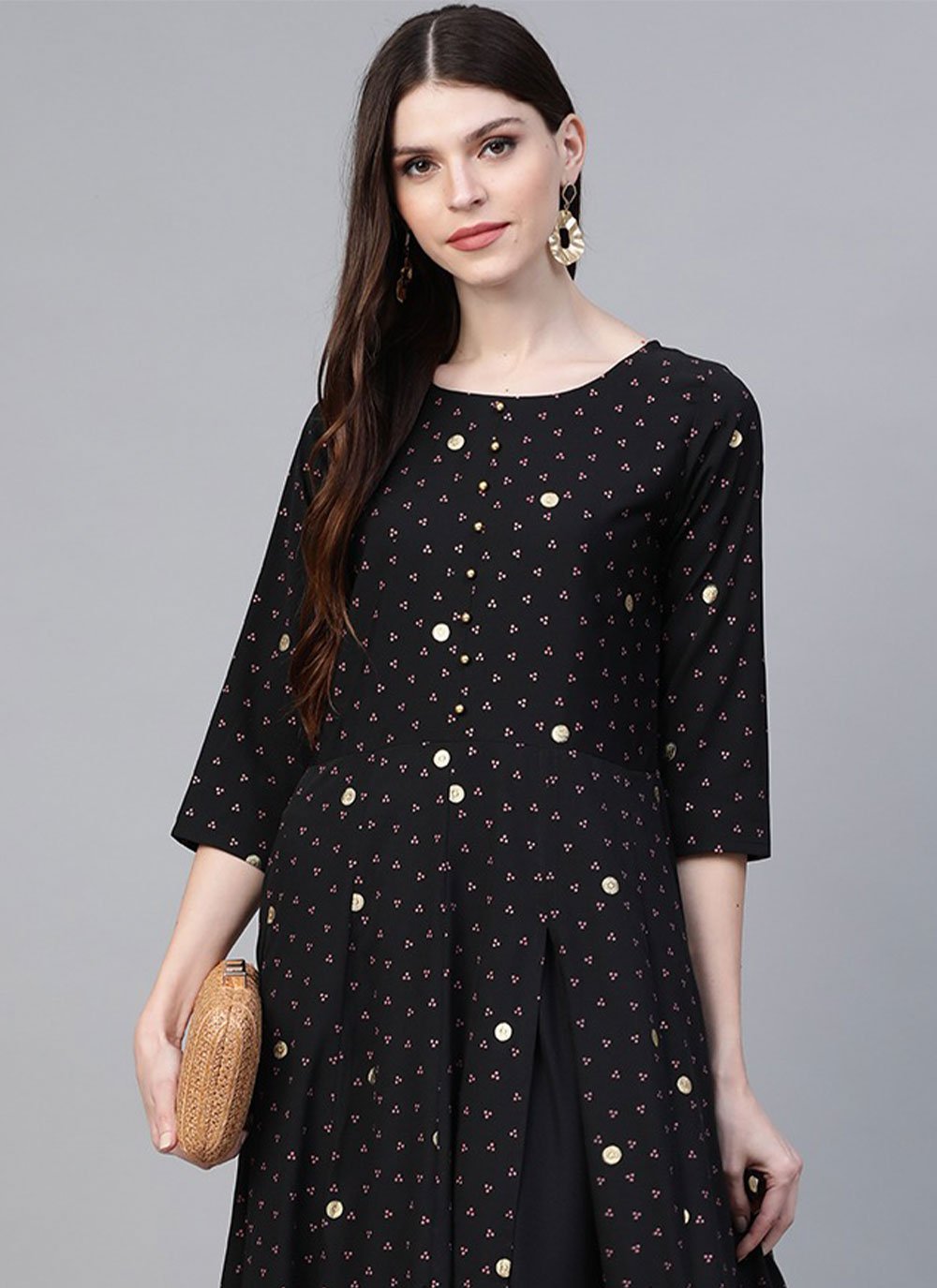 Casual Kurti Crepe Silk Black Foil Print Kurtis