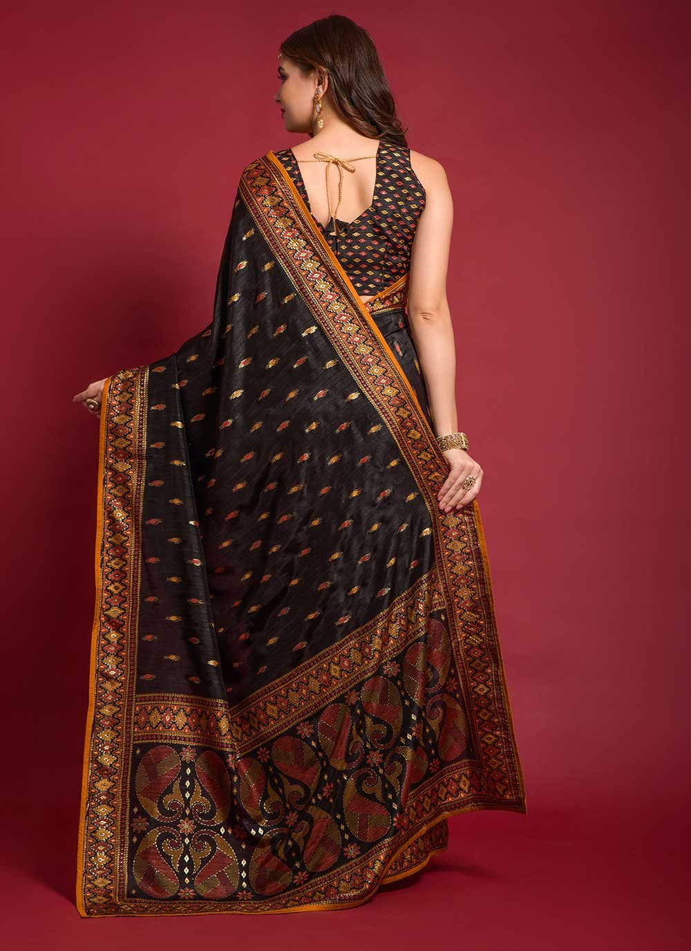 Casual Silk Black Foil Print Saree