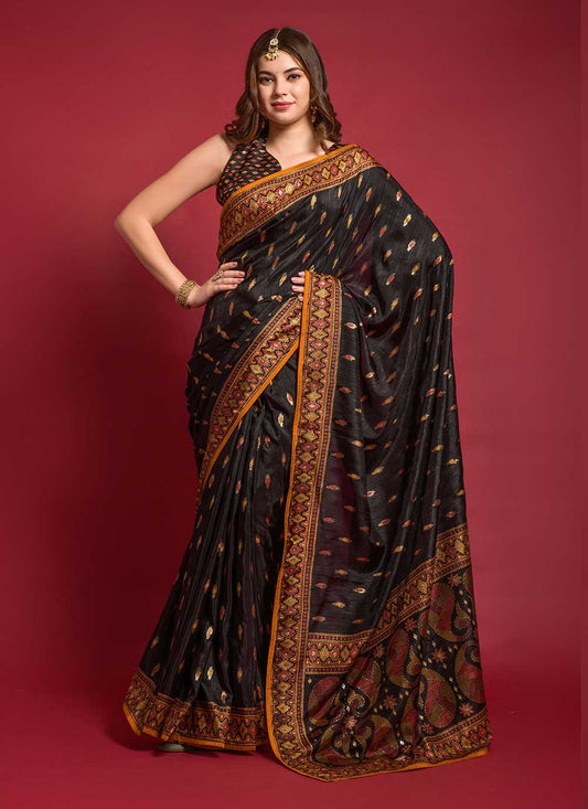 Casual Silk Black Foil Print Saree