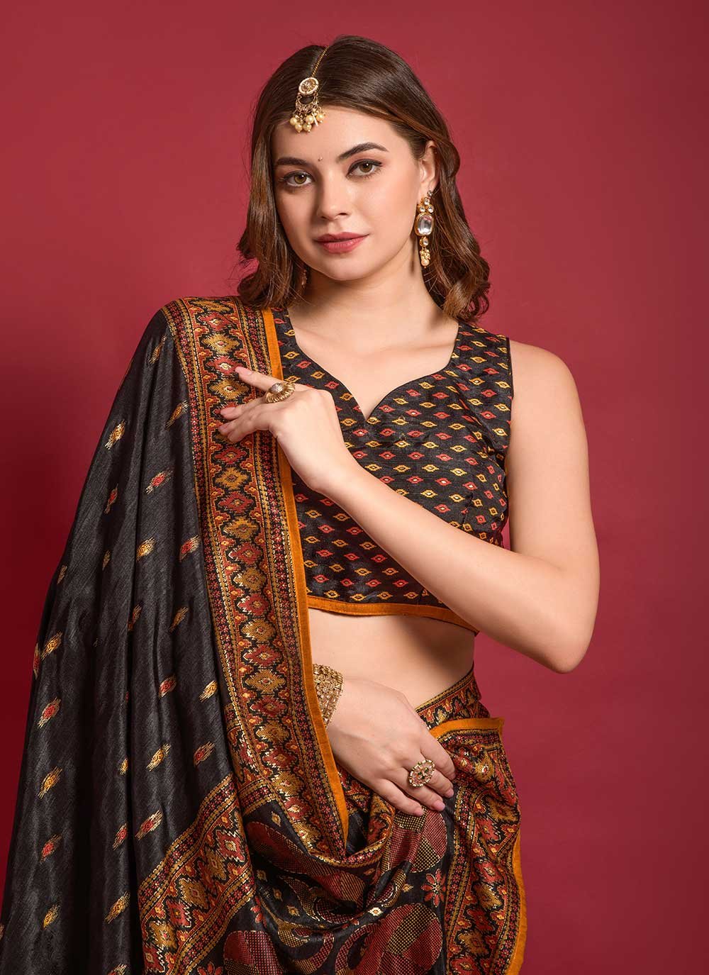 Casual Silk Black Foil Print Saree