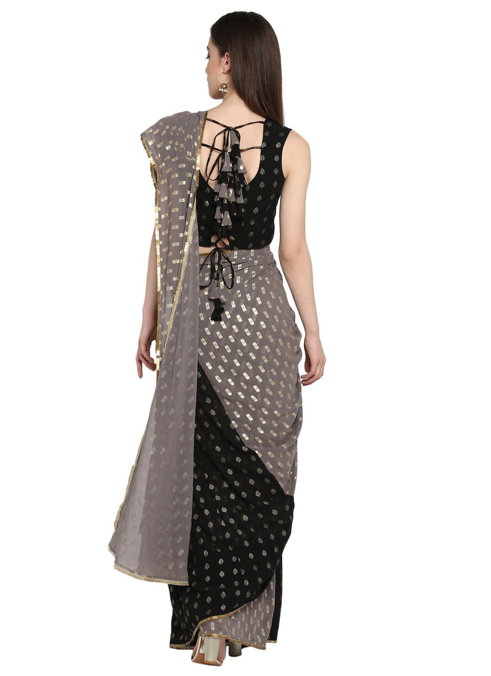 Contemporary Georgette Black Foil Print Saree