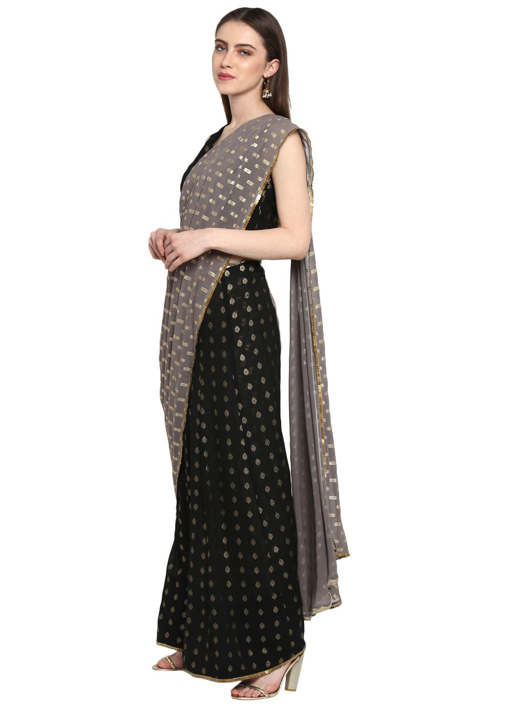 Contemporary Georgette Black Foil Print Saree