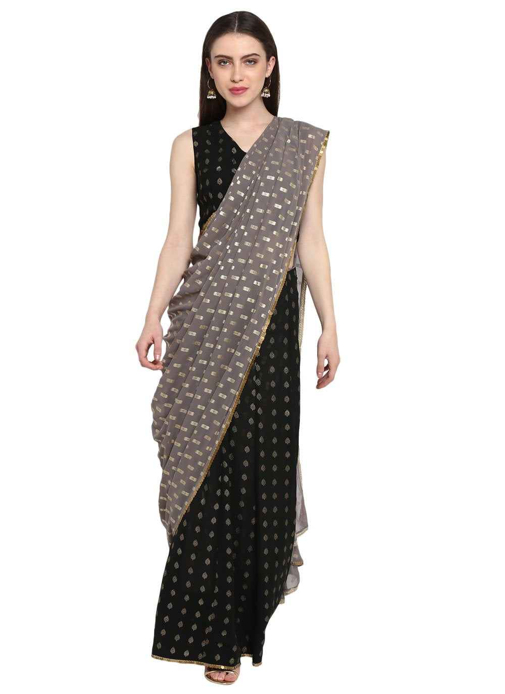 Contemporary Georgette Black Foil Print Saree