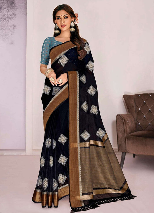 Contemporary Cotton Silk Black Woven Saree