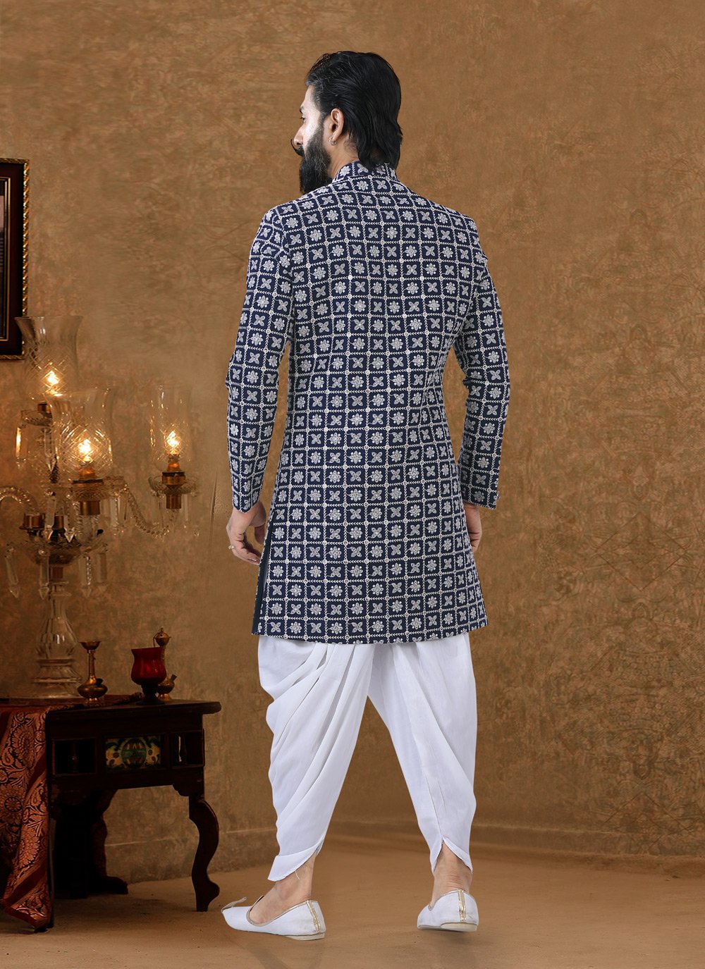 Dhoti Kurta Lucknowi Black Fancy Work Mens