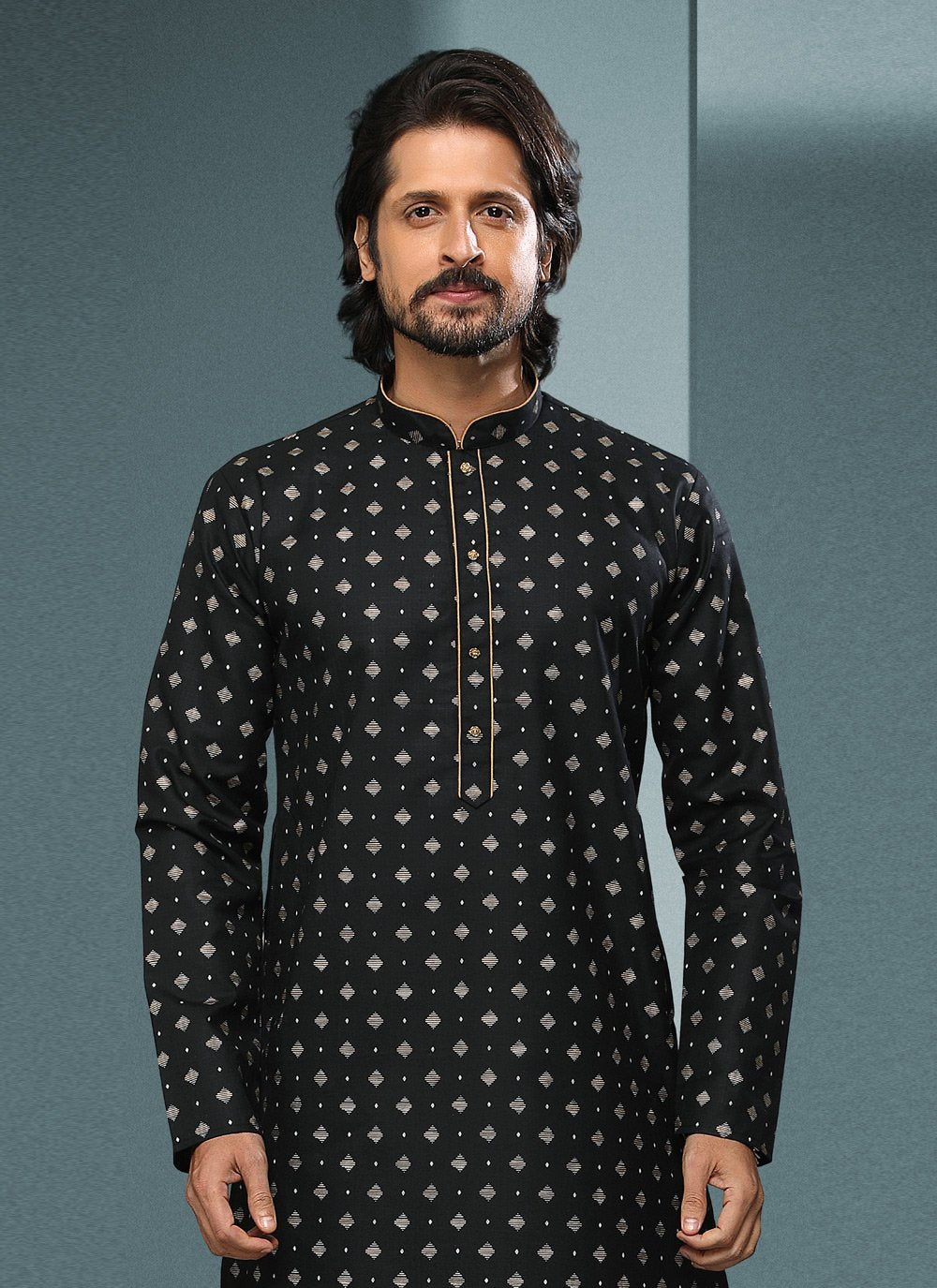 Dhoti Kurta Handloom Cotton Black Digital Print Mens