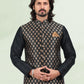 Kurta Payjama With Jacket Banarasi Silk Jacquard Black Jacquard Work Mens