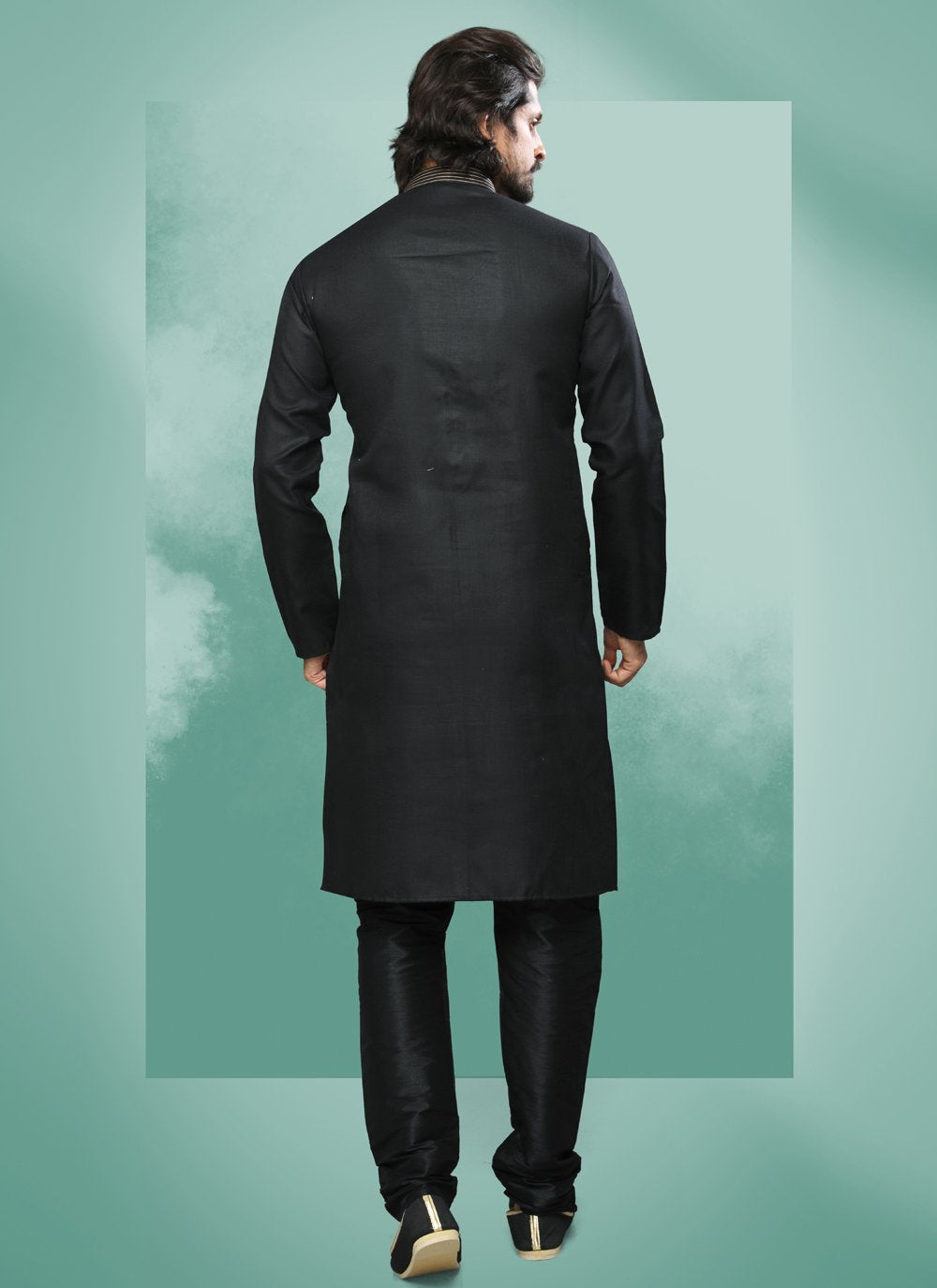 Kurta Pyjama Handloom Cotton Black Embroidered Mens