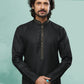 Kurta Pyjama Handloom Cotton Black Embroidered Mens