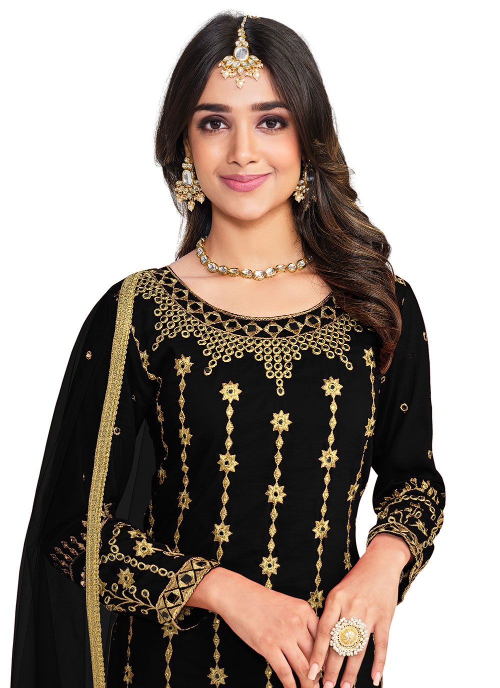 Salwar Suit Silk Black Embroidered Salwar Kameez