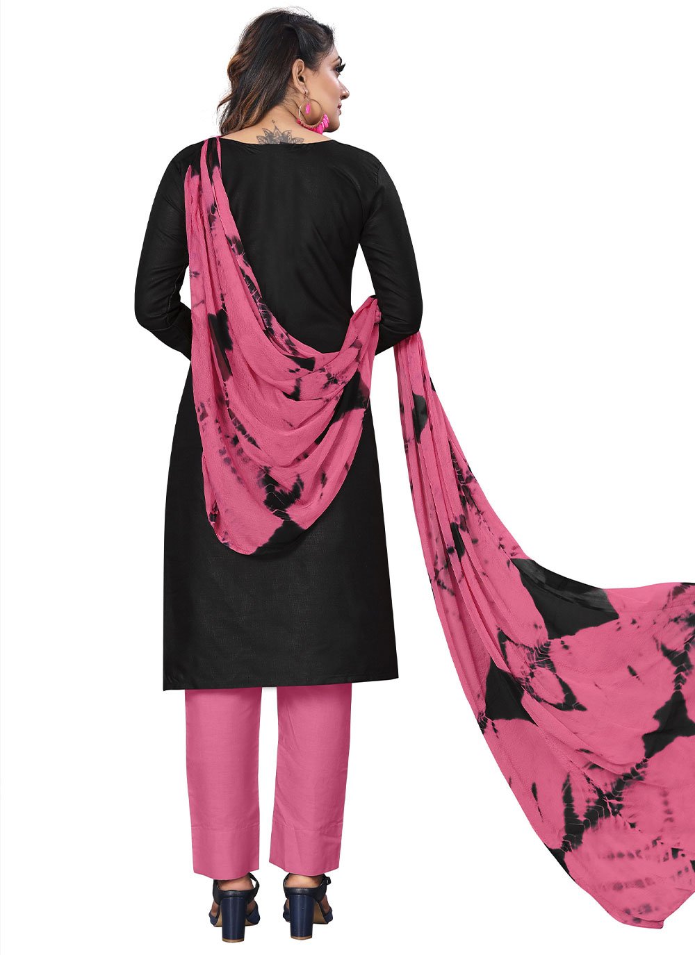 Salwar Suit Cotton Black Foil Print Salwar Kameez