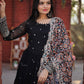 Gown Faux Georgette Black Embroidered Gown