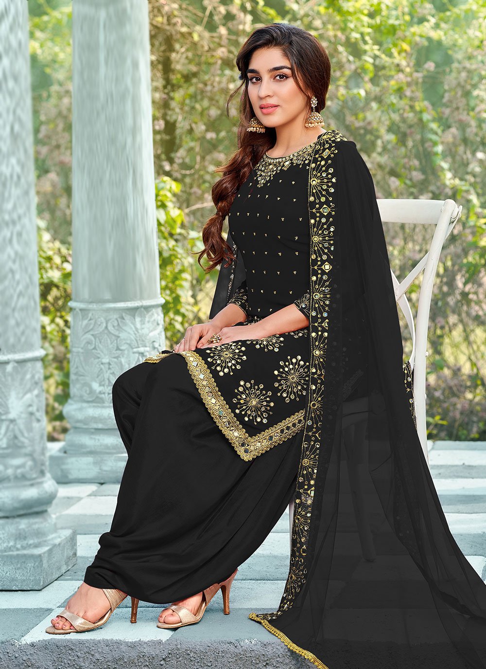 Salwar Suit Faux Georgette Black Embroidered Salwar Kameez