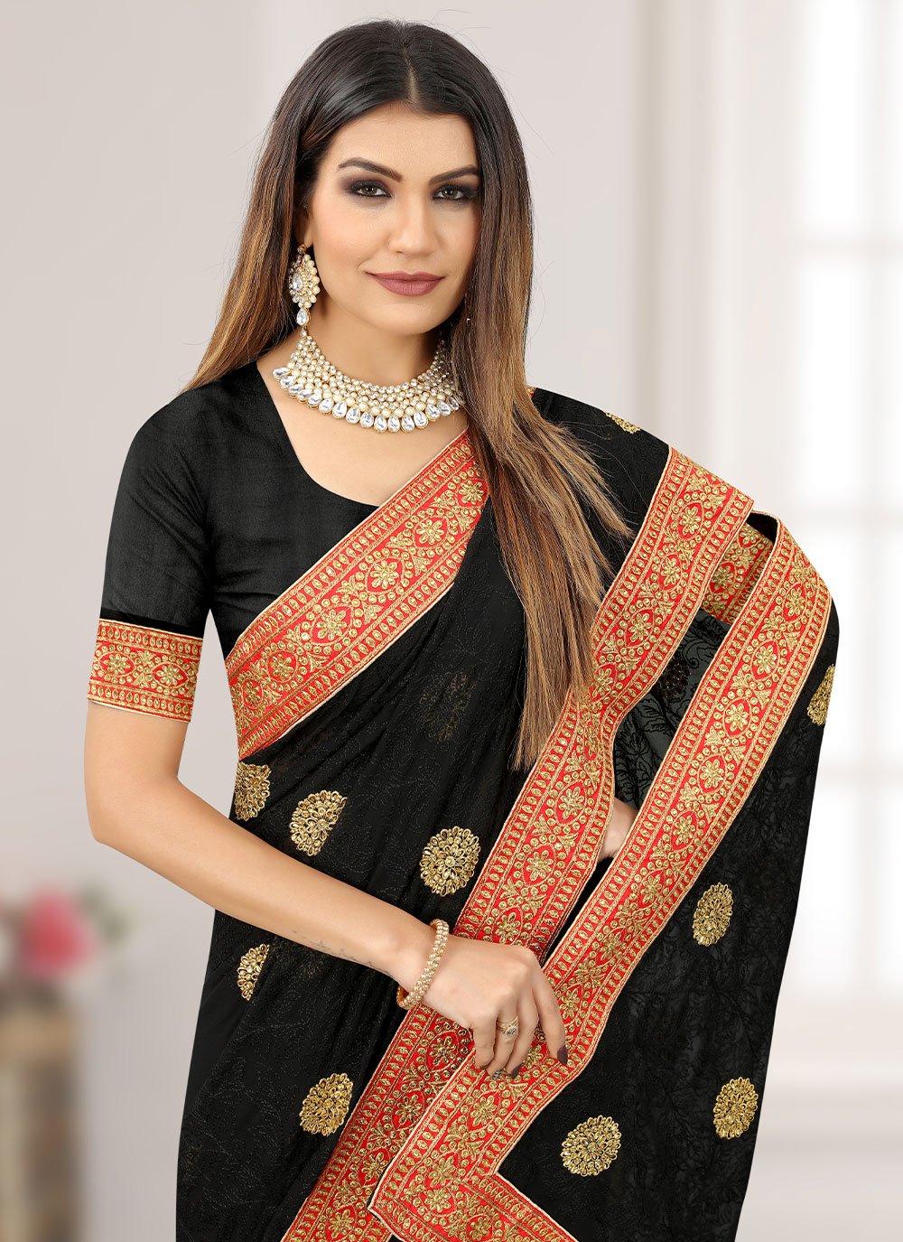 Contemporary Georgette Black Aari Work Saree