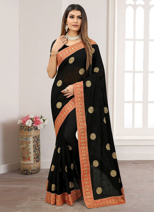 Contemporary Georgette Black Aari Work Saree