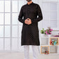 Kurta Pyjama Cotton Black Weaving Mens