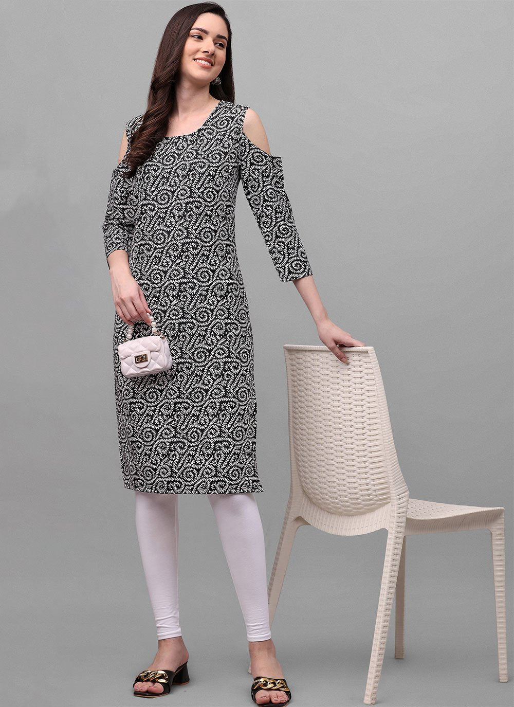 Casual Kurti Cotton Black Weaving Kurtis