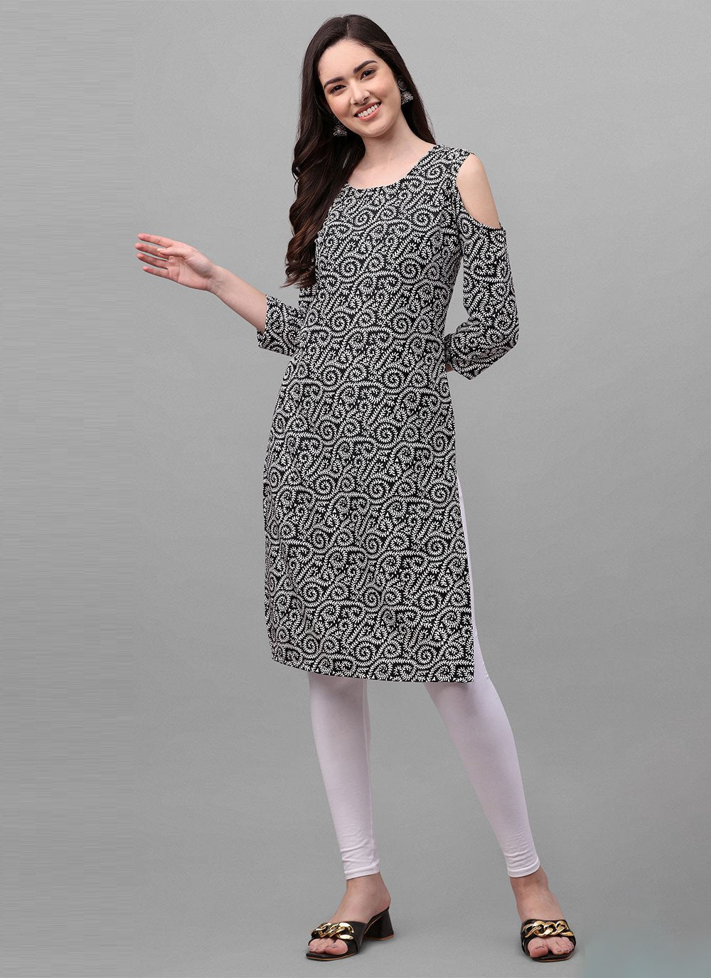 Casual Kurti Cotton Black Weaving Kurtis