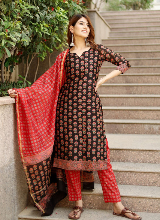 Pant Style Suit Cotton Black Lace Salwar Kameez