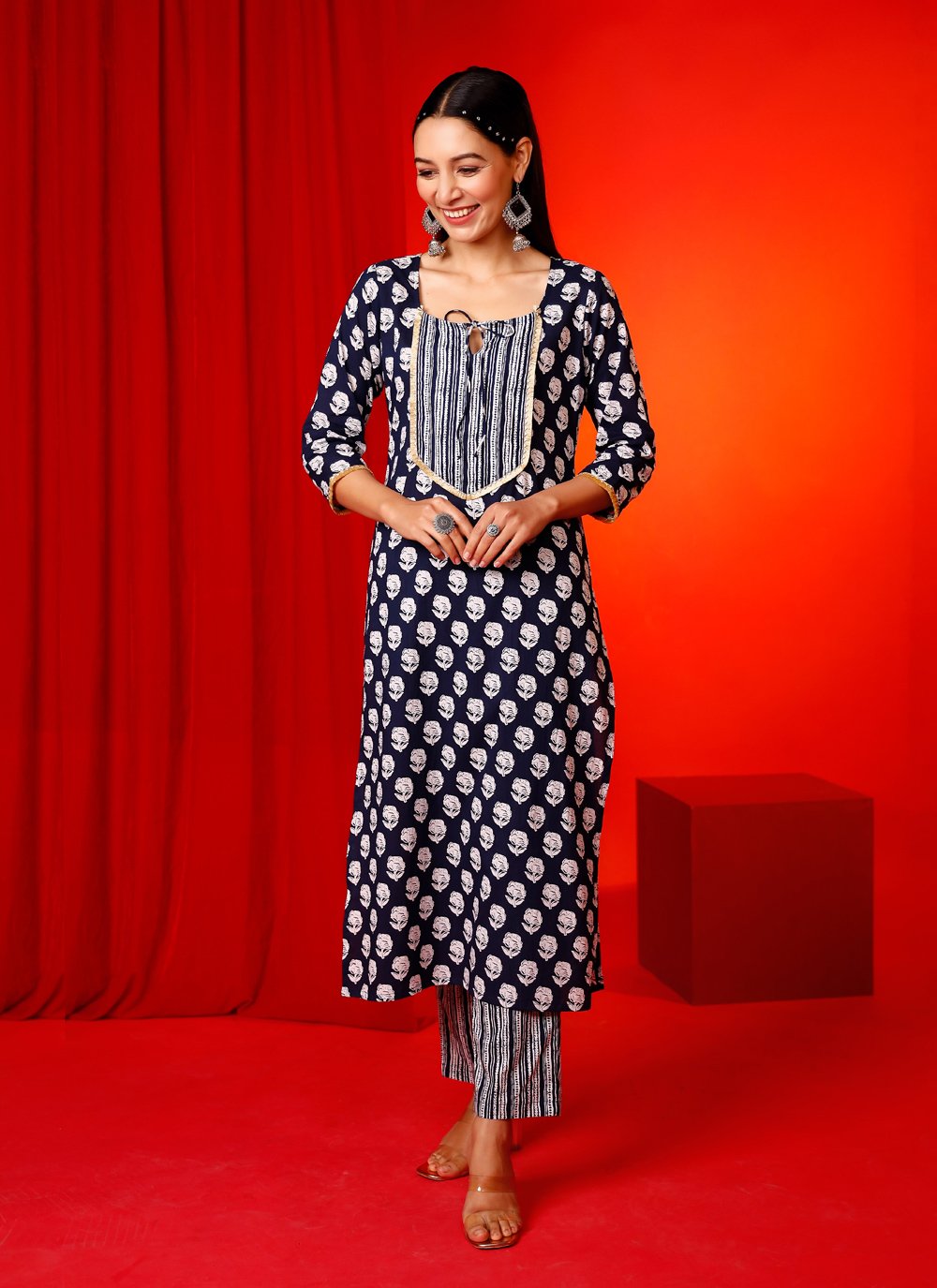 Pant Style Suit Cotton Black Print Salwar Kameez