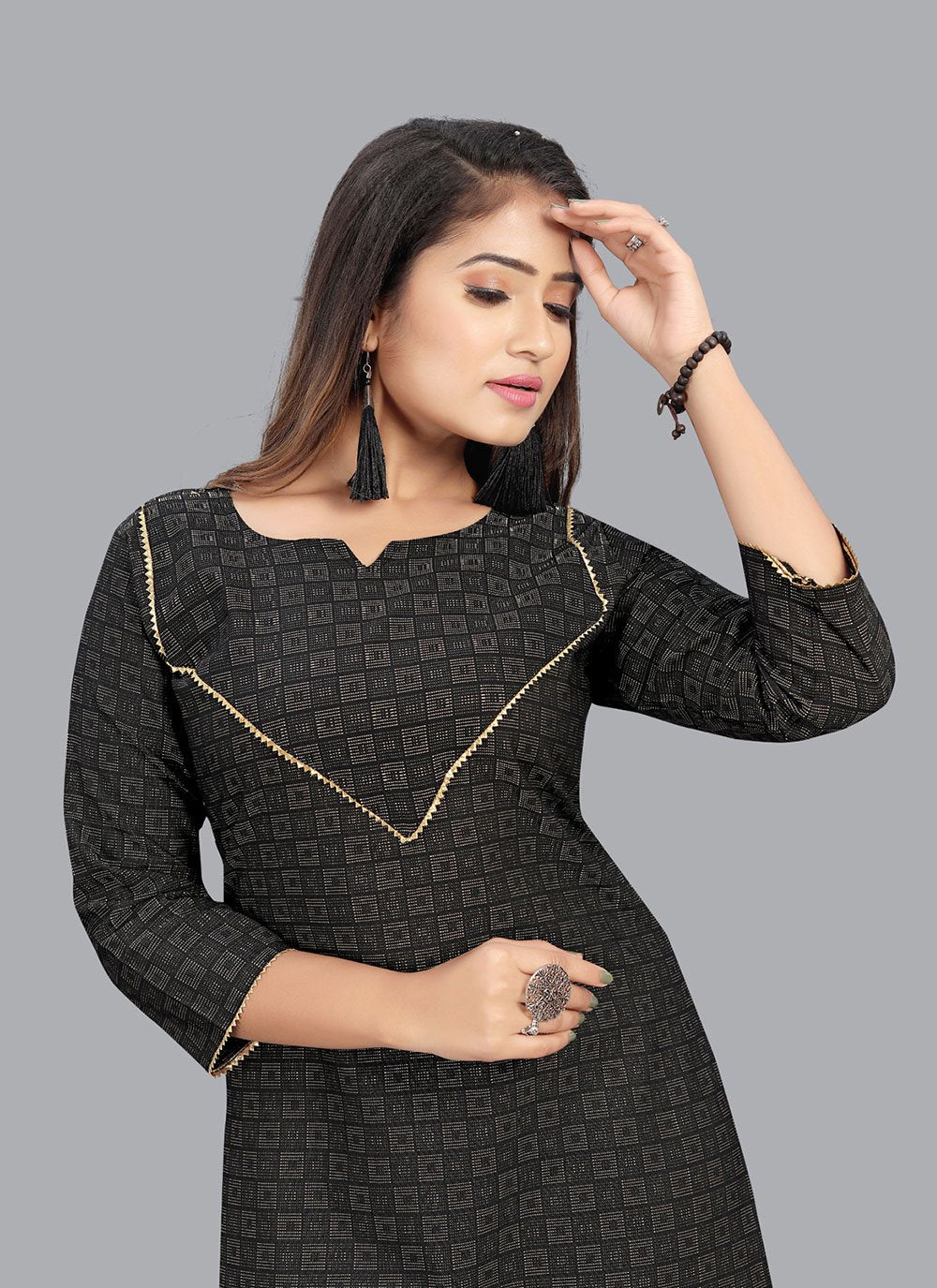 Designer Kurti Cotton Black Print Kurtis