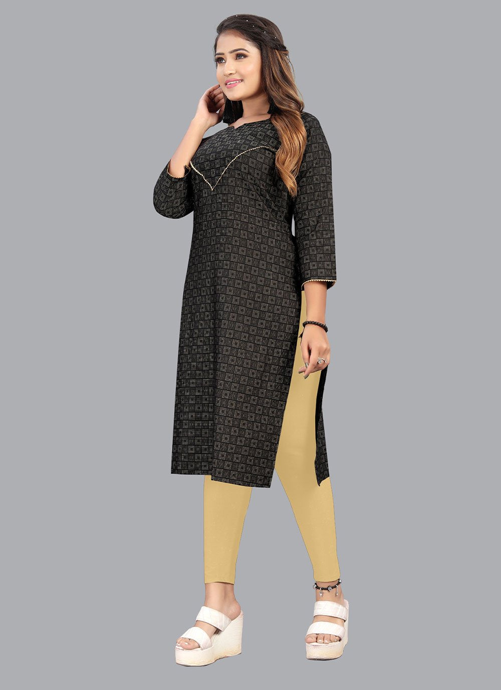 Designer Kurti Cotton Black Print Kurtis